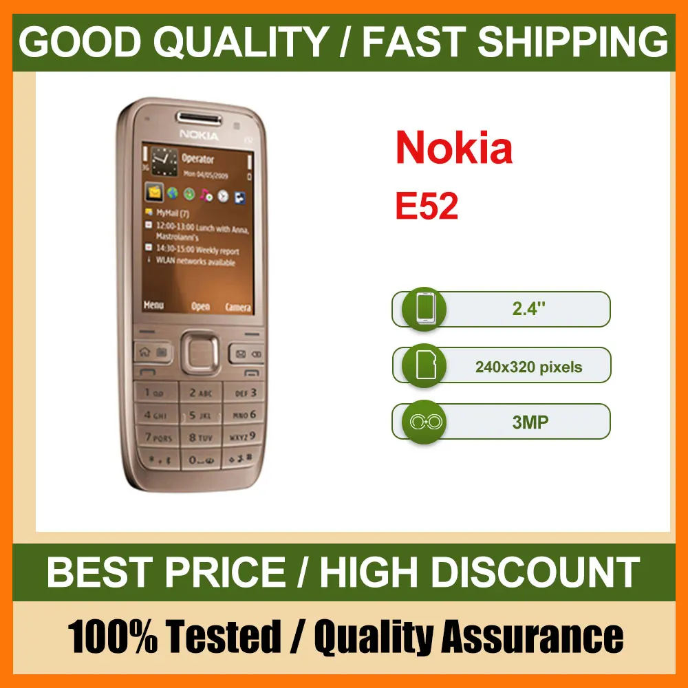 هاتف Nokia E52 الأصلي مصنوع في فنلندا يدعم اللغة الإنجليزية بحالة جيدة