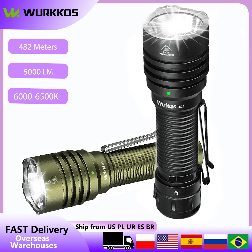 

Wurkkos TS23 6000-6500K Powerfull Tactical Flashlight 5000LM IP68 Waterproof long shot 482m CRI90+ for Emergency Hiking Cycling