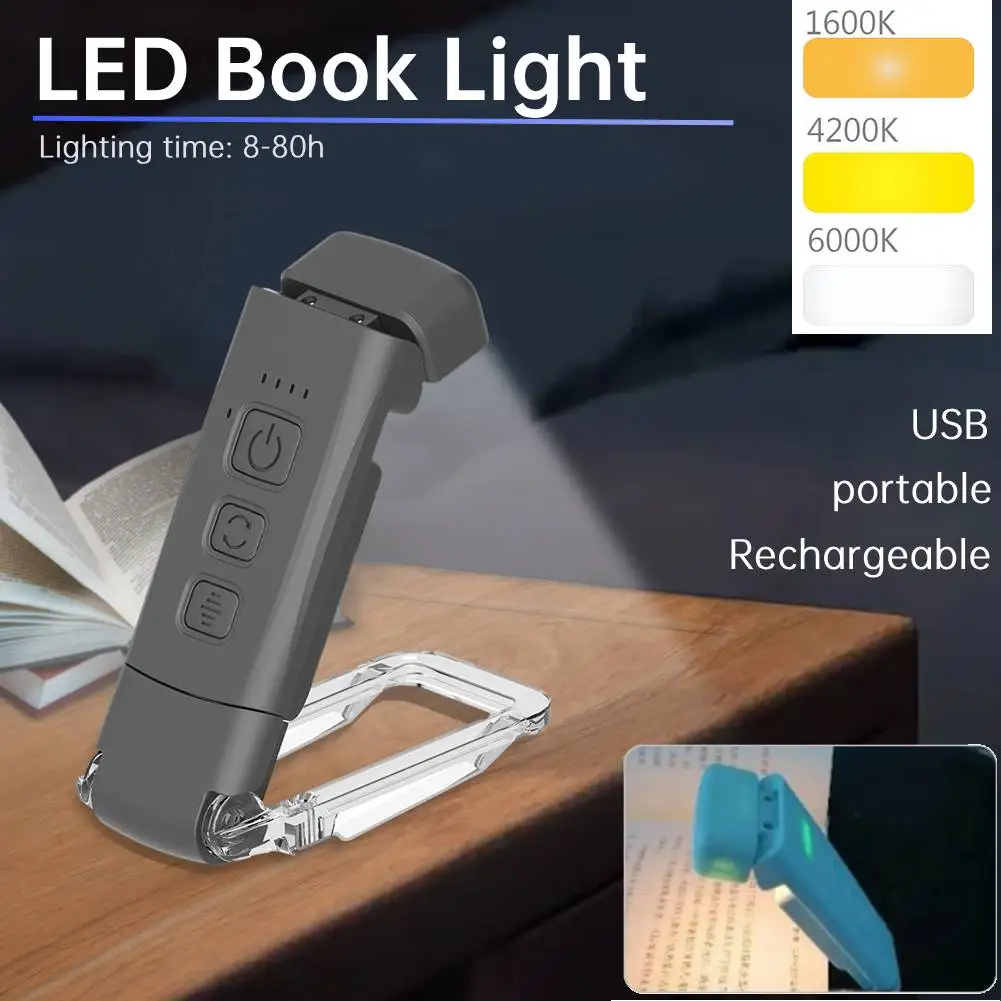 LED USB Rechargeable Book Light Reading Light Eye Protection Night Light Portable Clip Desk Light Adjustable Brightness 15 Gear