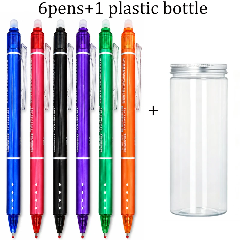 6 kleuren, 0,5 mm, in te trekken, uitwisbare gelpennen, inclusief 1 plastic flesje, afwasbare handgreep, voor school- en kantoorbenodigdheden.