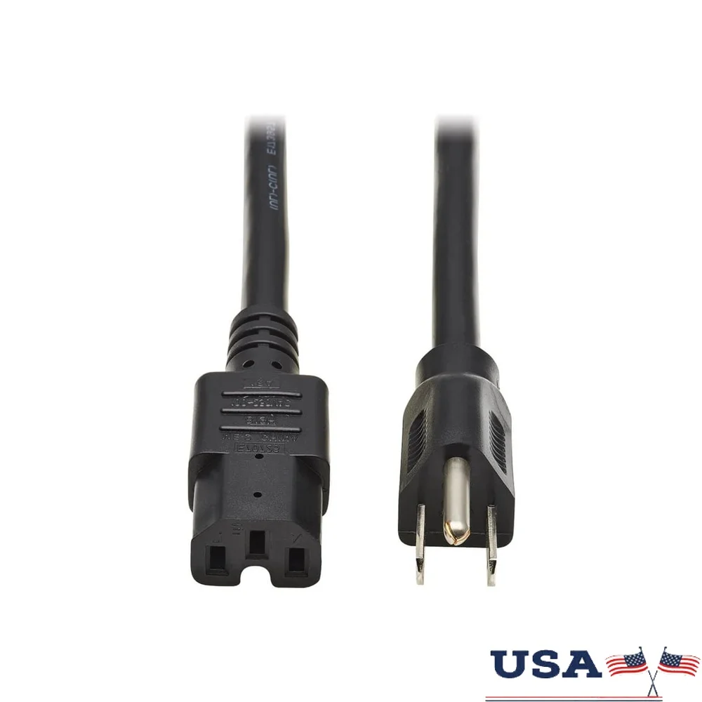 

Heavy-Duty 8ft Power Cord NEMA 5-15P to C15 15A 125V UL Listed SJT 14AWG Extension Cable Electronics