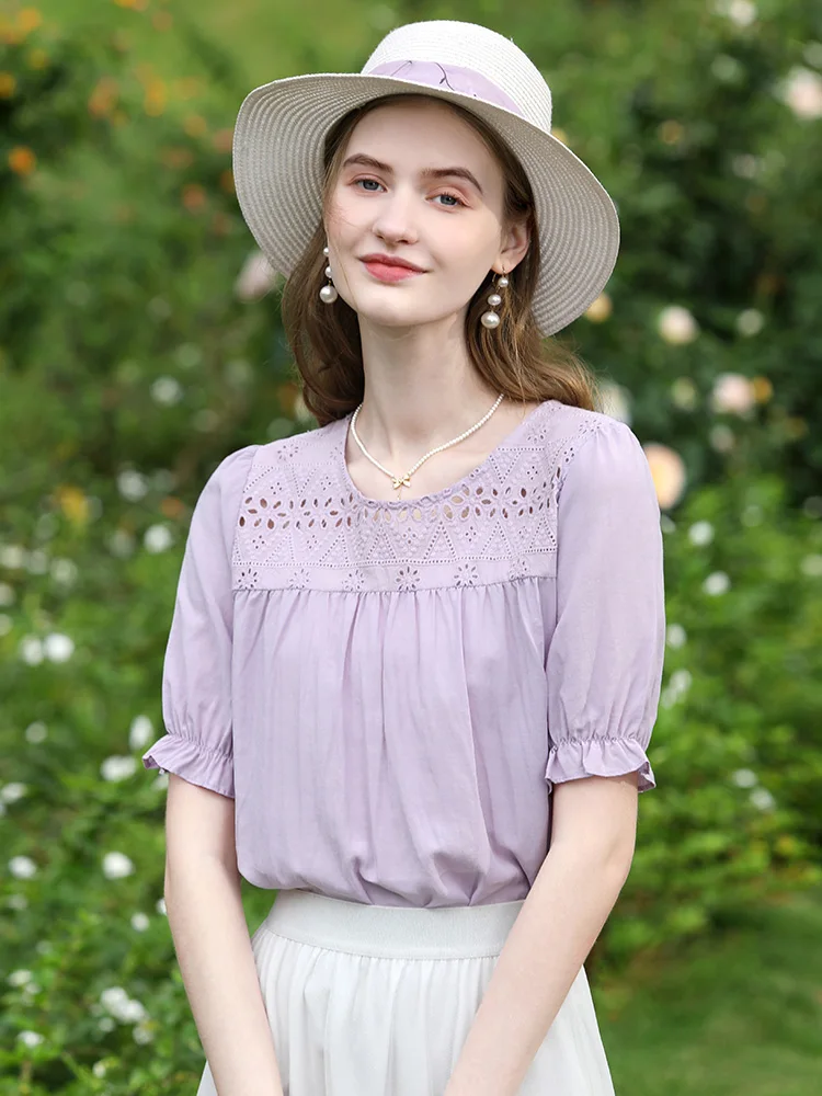 I BELIEVE YOU French Hollow Out Embroidery Ruffled Short Sleeve Women Shirts 2024 Summer New Temperament Retro Blouse 2242055710