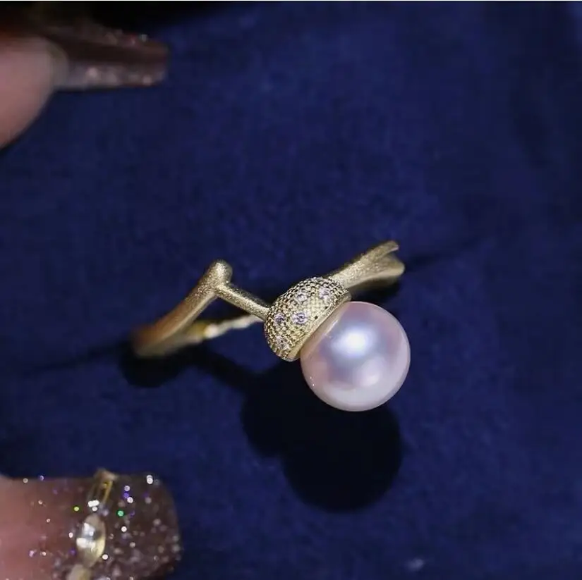 

charming 8-9mm south sea round white pearl ring 925s