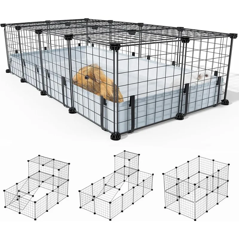 

20 Panels Guinea Pigs Cages, Small Animal Playpen with Waterproof Mat, 47" L*24" W*12" H Metal Hedgehog Enclosure with Door, C&C