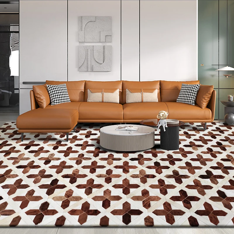 Modern Real Cowhide Luxury Living Room Carpet Minimalist Sofa Table Area Rugs Bedroom Large Customize Handmade Rug Bed Mat