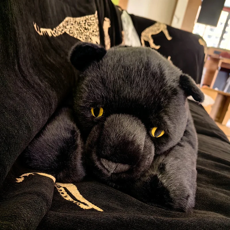 

Мягкая плюшевая подушка-игрушка «Черная пантера» с большими глазами, имитация леопарда, для детей, для дивана, домашний декор