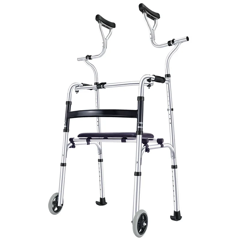 Walker Elderly Crutche Assiste Walking Rehabilitation Exerciser Trolley Lower Limb Training Height Adjustable Collapsible Walker