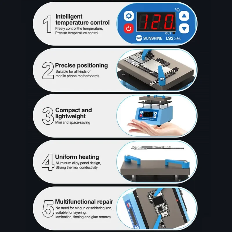 SUNSHINE LS2 MINI Portable Intelligent Heating Platform for Mobile Phone Repair Layered Tinning Laminating Degumming Machine