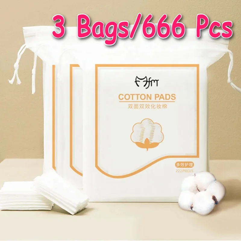 666 Pcs Double-sided Makeup Cotton Three-layer Thickened Makeup Remover Cotton for Facial Cleaning Moisture Saving Cotton Pads