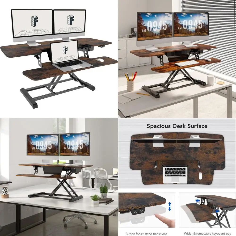 Motorized Adjustable Standing Desk Converter 42 Height, 55 lbs Weight Capacity, for Office Use