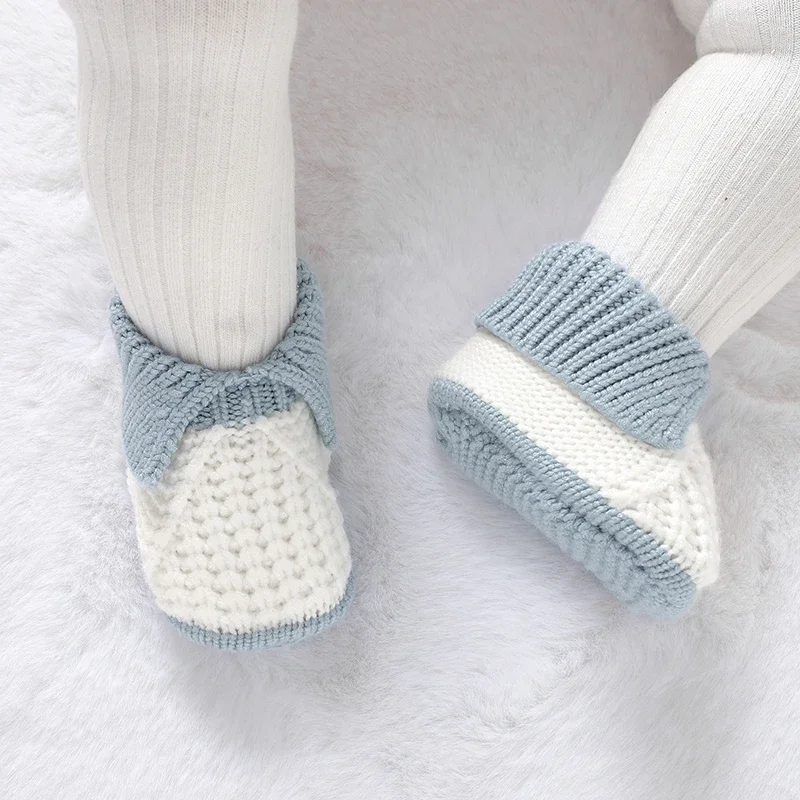 Newborn Baby Shoes Knit Boys Girl Footwear Fashion Cute Solid 0-18M Toddler Clothes Accessories Infant First Bed Boots Patchwork