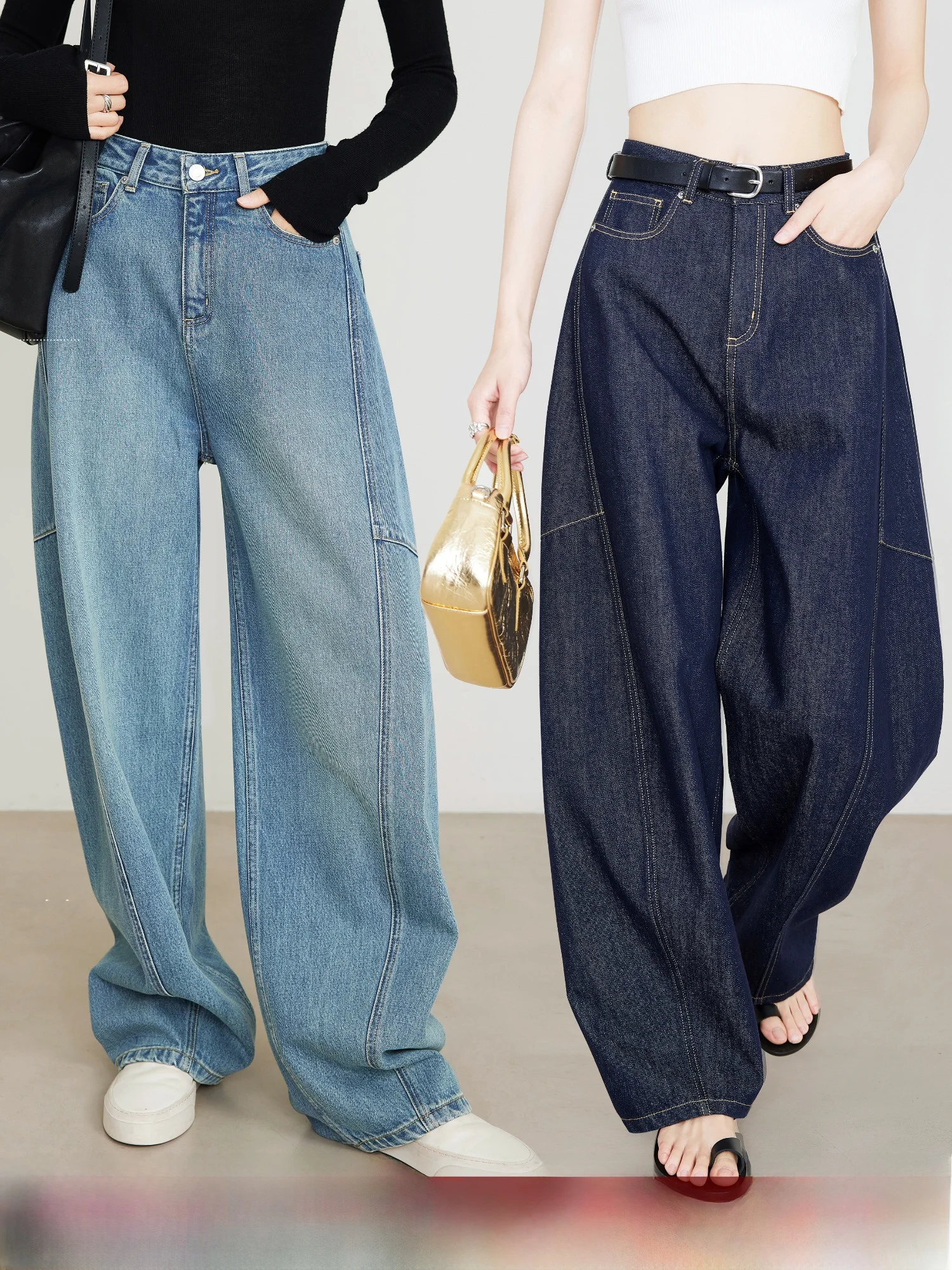 

Летние белые джинсы-бананы Scythe для женщин, новинка 2026 года, деконструированные, с изогнутым кроем, широкие брюки-палаццо, удлиненные, модель 706, повседневные, из хлопка, D...