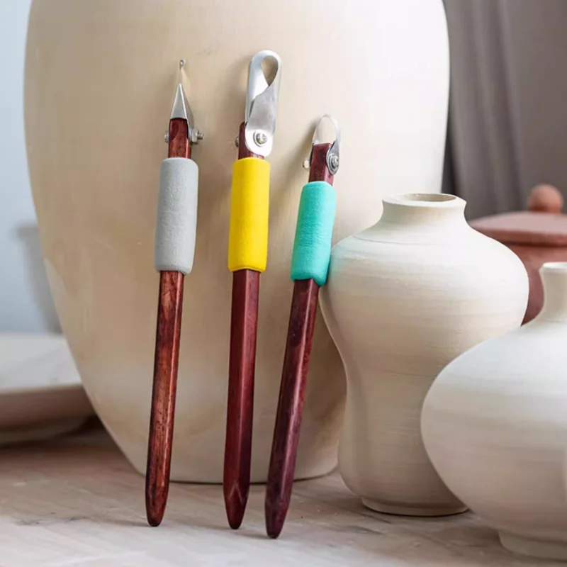 New Pottery Tools Ring Carving Knife Wooden Handle Single Head Scraper DIY Ceramic Sculpture Scraping Texture Carving Tools view 3