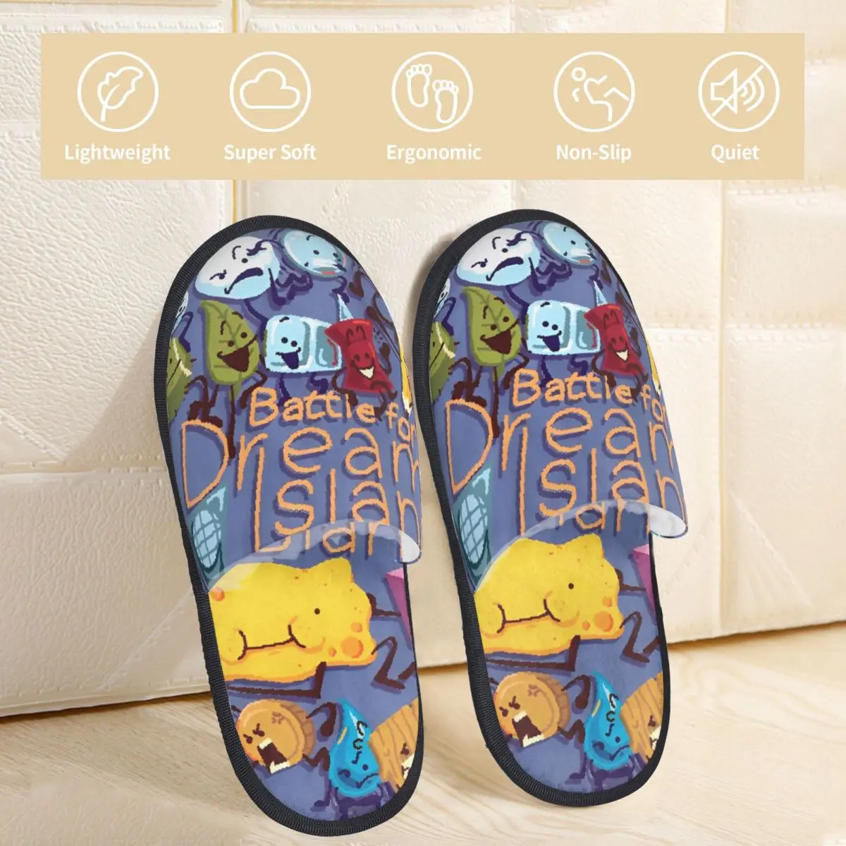 BFDI Poster Redraw Plush Slippers Bedroom Battle for Dream Island Soft Memory Foam Slides Anti-skid