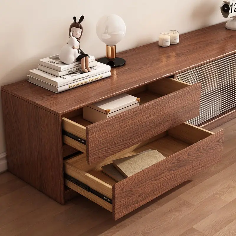Custom Modern Luxury Wooden Floor Standing TV Stand Cabinet With Side Cabinet Integrated For Living Room Bedroom And Apartment