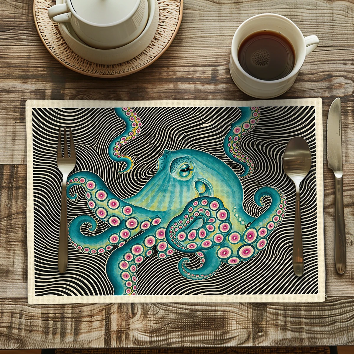 Van Gogh Style Oil Painting Pattern Polyester Placemats & Coasters - Artistic Table Decor for Home, Restaurant and Daily Use