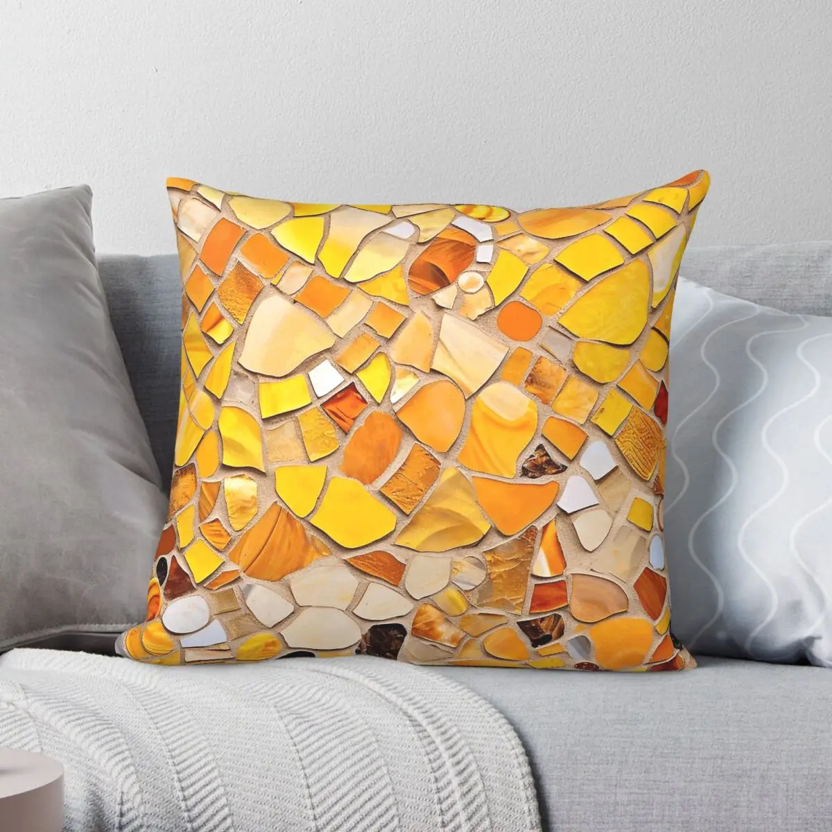 Yellow Barselona Trencadis Mosaic Square Pillowcase Polyester Linen Velvet Creative Decor Throw Pillow Case Sofa Seater Cover