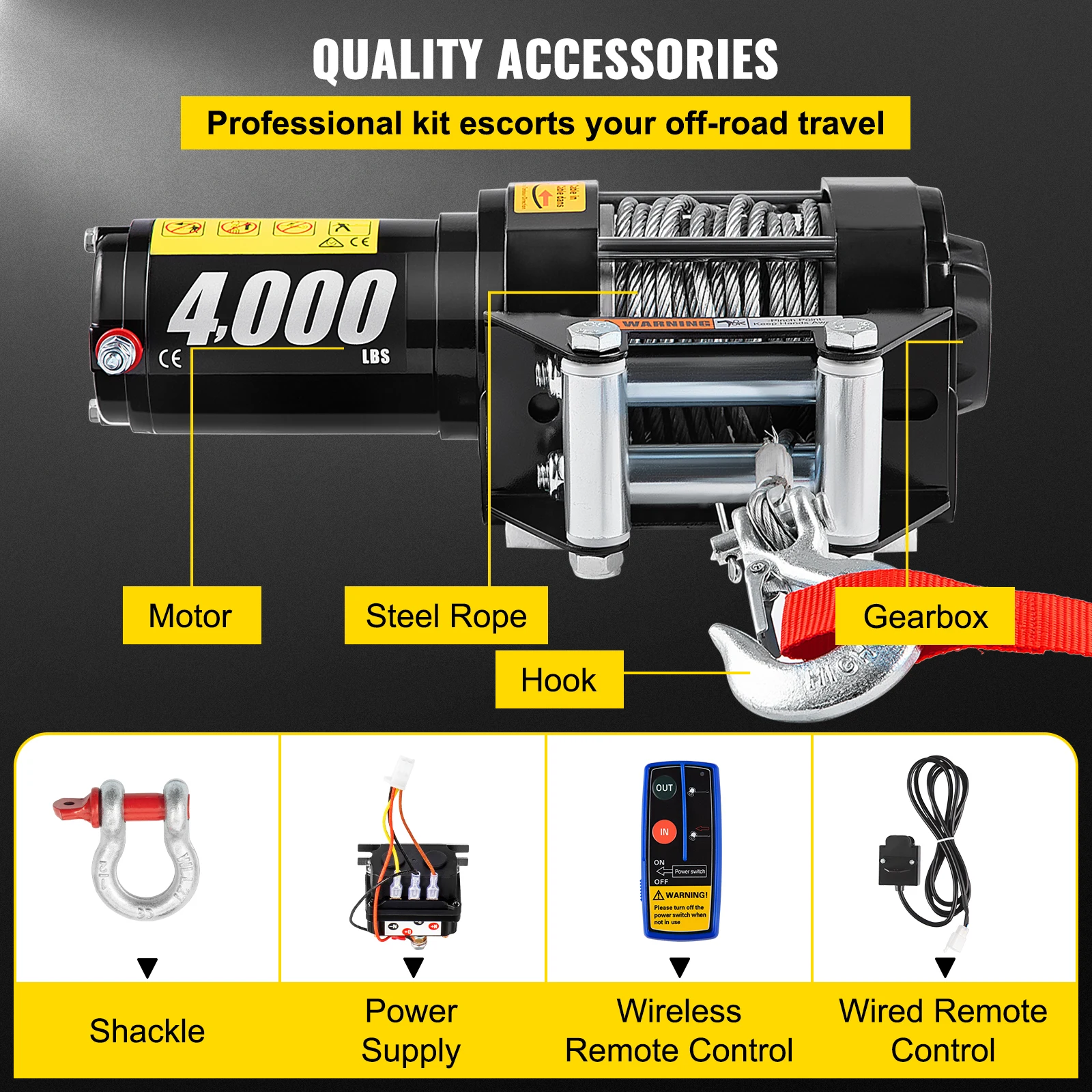 Moracle Cabrestante Electrico 12V Winch de Recuperación con ATV UV 1815KG Cabrestante Eléctrico Remolque de 4000lb Cabrestante de Cable de Acero de 13 m para remolque de coche Quad Bike Auto ATV