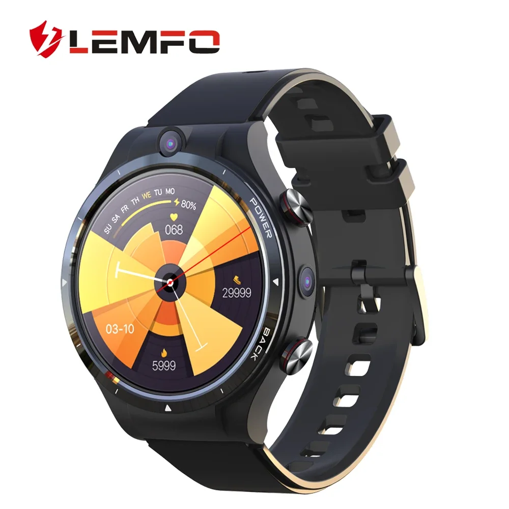 New Fashion LEM15  4+128G 1.6 inch Smart Watch Business Big power  Android 10 Watch Health  Heart Monitor Waterproof Black