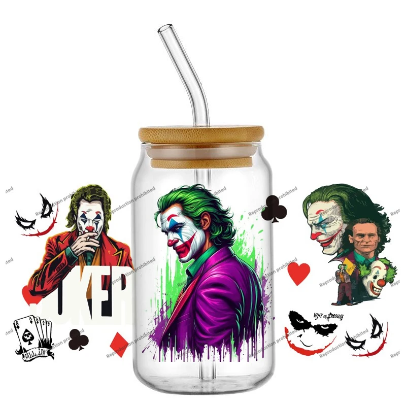 أحدث 35 تصميم شعبية الكرتون جوكر زوجين 16 أوقية UV DTF ثلاثية الأبعاد ملصق مهرج الشارات كوب زجاجي القدح القهوة الحرفية لتقوم بها بنفسك هدية عيد ميلاد #4