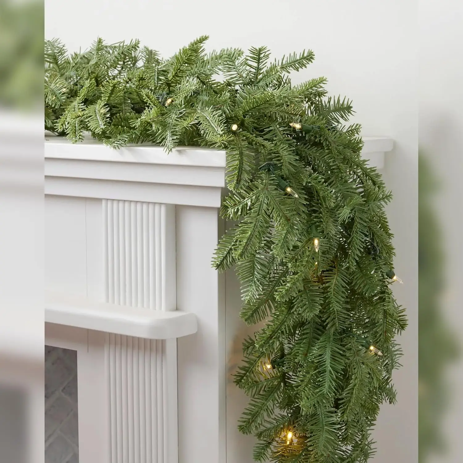 BH Balsam Fir Christmas Garland - Premium True Needle Greenery Garland with Battery-Operated LED Clear Lights for Indoor Holiday