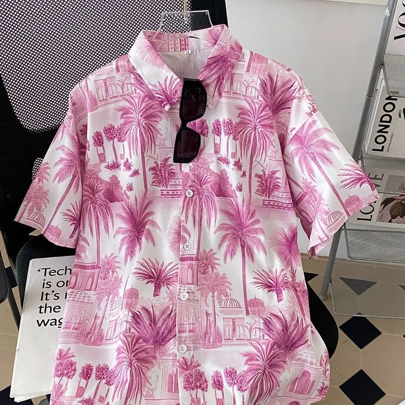 Retro Floral Inspired Men's and Women's Short Sleeved Shirts, Hong Kong Retro Thai Style Couple Art Loose Fitting Shirts