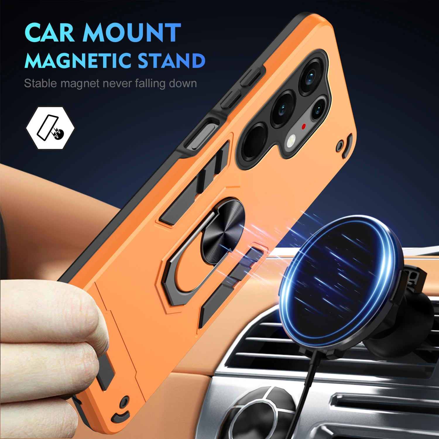 Car Mount Magnetic TPU+PC Hybrid Armor Phone Case For Tecno Camon 50 Pro Ultra Spark 50 Go3 Pova Curve 2 With Bracket Back Cover view 3