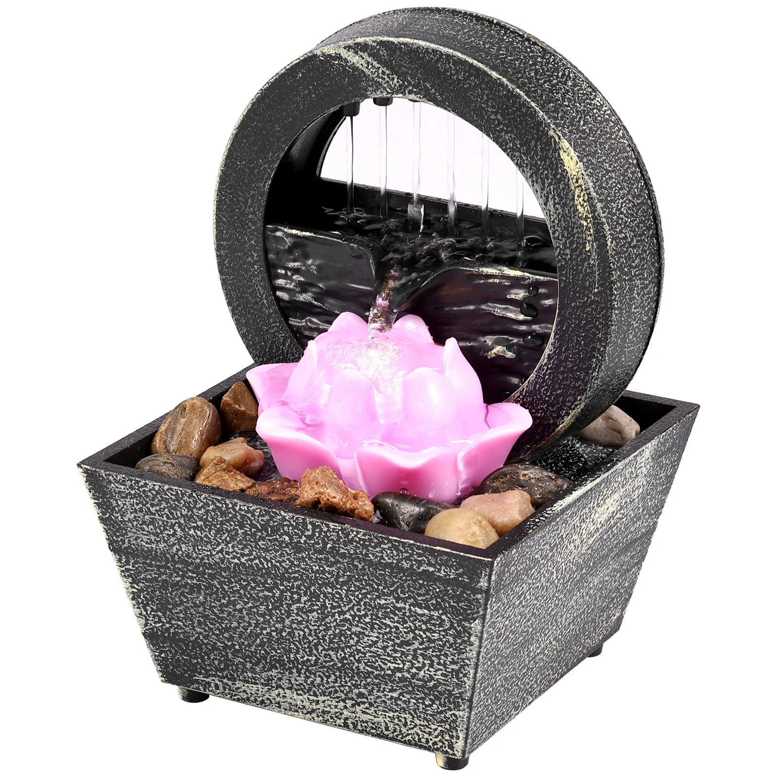 NONE Tisch-Wasserfall, Heimdekoration, Entspannung, Meditation, Desktop-Brunnen mit weichen Lichtern, fließendes Wasser, Ornamente, Muttertagsgeschenke 6