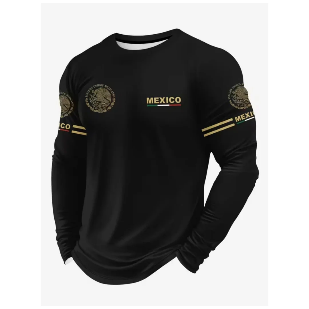 Mexico Eagle Print T Shirt for Men Fashion Comfortable Cotton Long Sleeve T-Shirt Casual O-Neck Pullover Autumn Loose Men's Tops