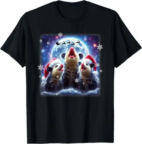 Three Possum Moon Funny Christmas Santa Hat Gift Idea T-Shirt S-5XL