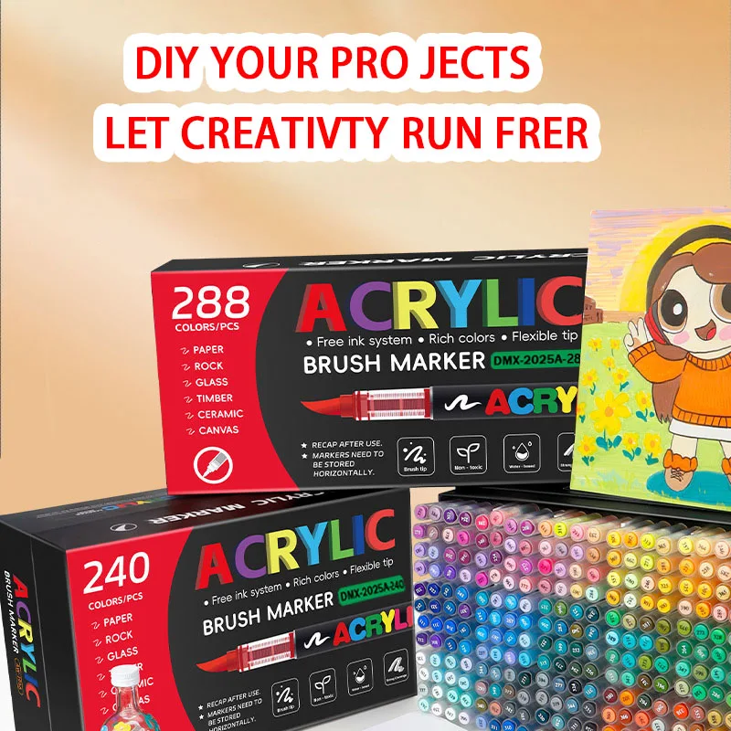 

Acrylic Paint Markers Soft Brush Tip Acrylic Markers for Rock Painting Wood Stone Glass Canvas Fabric Ceramic