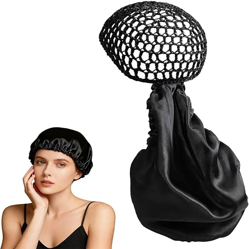 

Double-layered rolled-edge sleep cap, adjustable satin, large size, woven net cap suitable for curly hair
