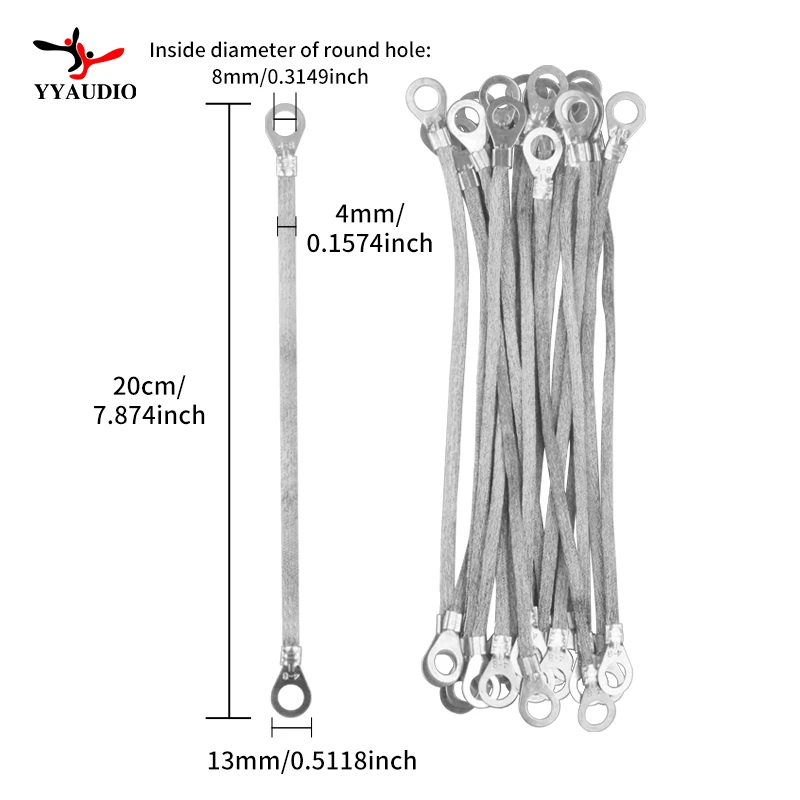 YYAUDIO Premium Tinned copper Braided Wire Easy Installation 200mm Length  8mm Mounting Hole 10PCS 20PCS