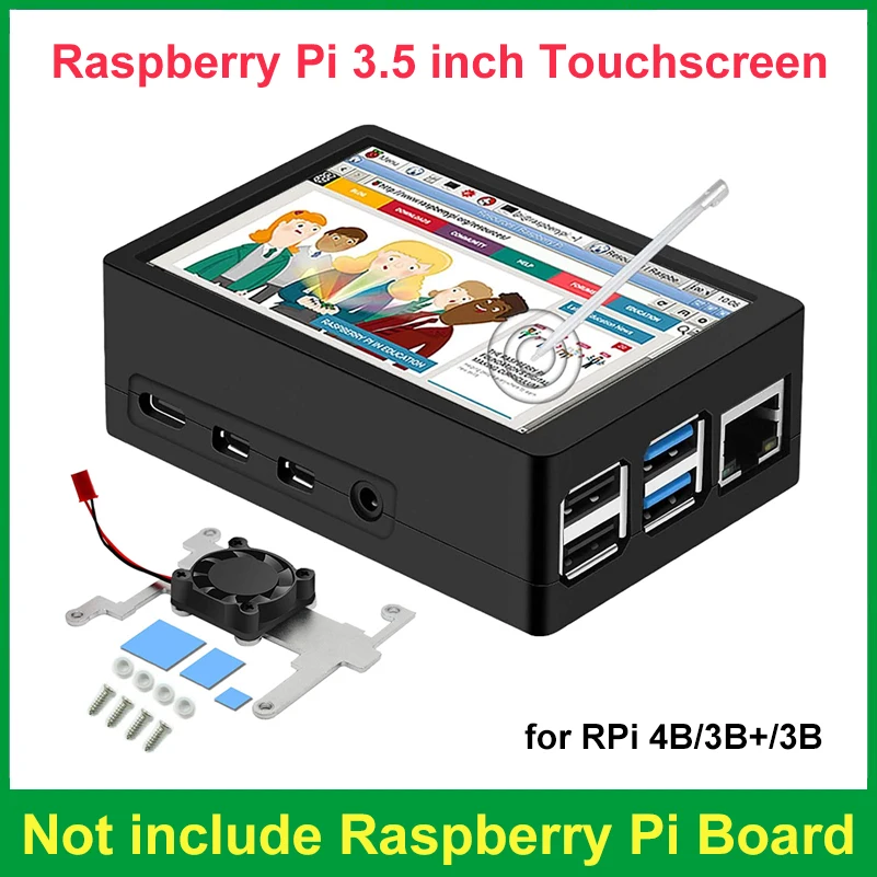 polegadas lcd touch screen para raspberry pi 480x320 125mhz spi com ventilador de refrigeracao para raspberry pi 3b e 3b mais 35 01