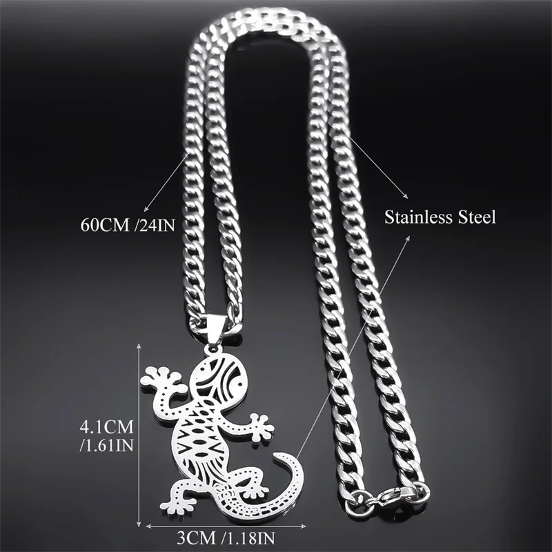 Glückliche Eidechse Gecko Halskette Edelstahl kette für Männer Frauen Tier Hip Hop Punk hohle Halsketten Schmuck Geschenke nzzz515s03 – Detail 3