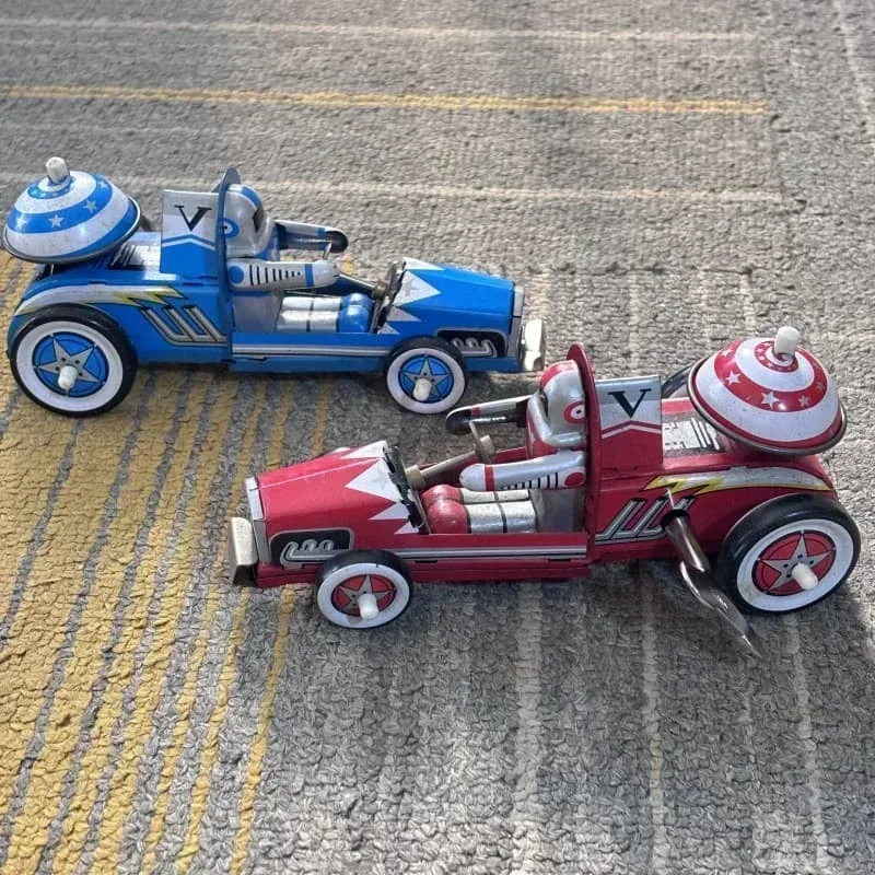 Collection Retro Wind Up Toy Metal Tin F1 Racing Racer Sports Car Clockwork Figures Model Vintage Toy Gift