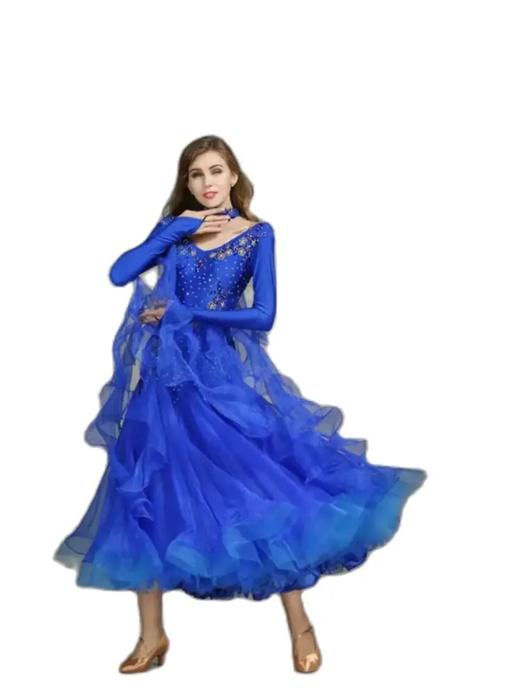 

1pcs/lot Standard Ballroom Dance Dresses of High Quality Long Sleeve Dancing Skirt Women Waltz Ballroom Dress