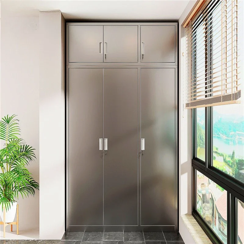 Household 304 stainless steel balcony locker waterproof sunscreen wardrobe storage utility metal thickened large cabinet