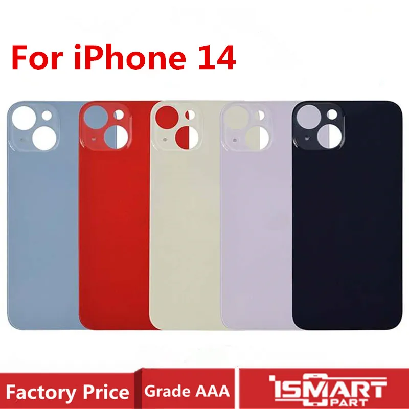 For iPhone 14 Back Battery Glass Cover I14 Rear Case Door Housing Replacement Parts Big Camera Hole