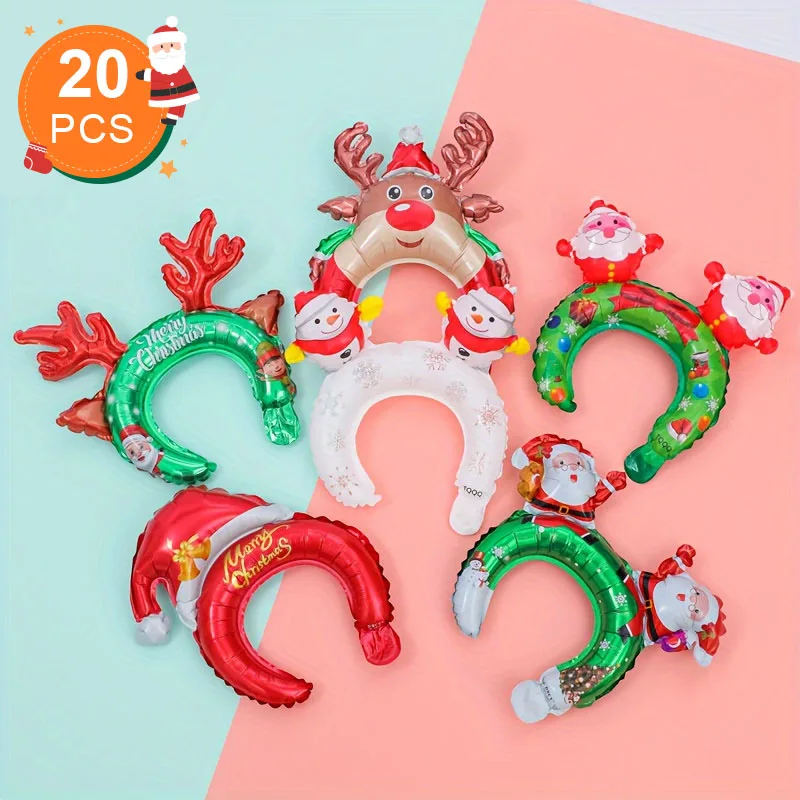 20 قطعة رأس بالون عيد الميلاد بأنماط مختلفة، سهلة الارتداء، تصميم ذاتي الغلق، آمن ومريح
