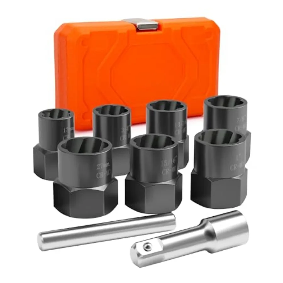 

Bolt Extractor Kit Heavy Duty, 1/2" Drive Impact Lug Nut Remover Tool, Nut Extractor Set Large Size 17-27mm For Removing Stripp