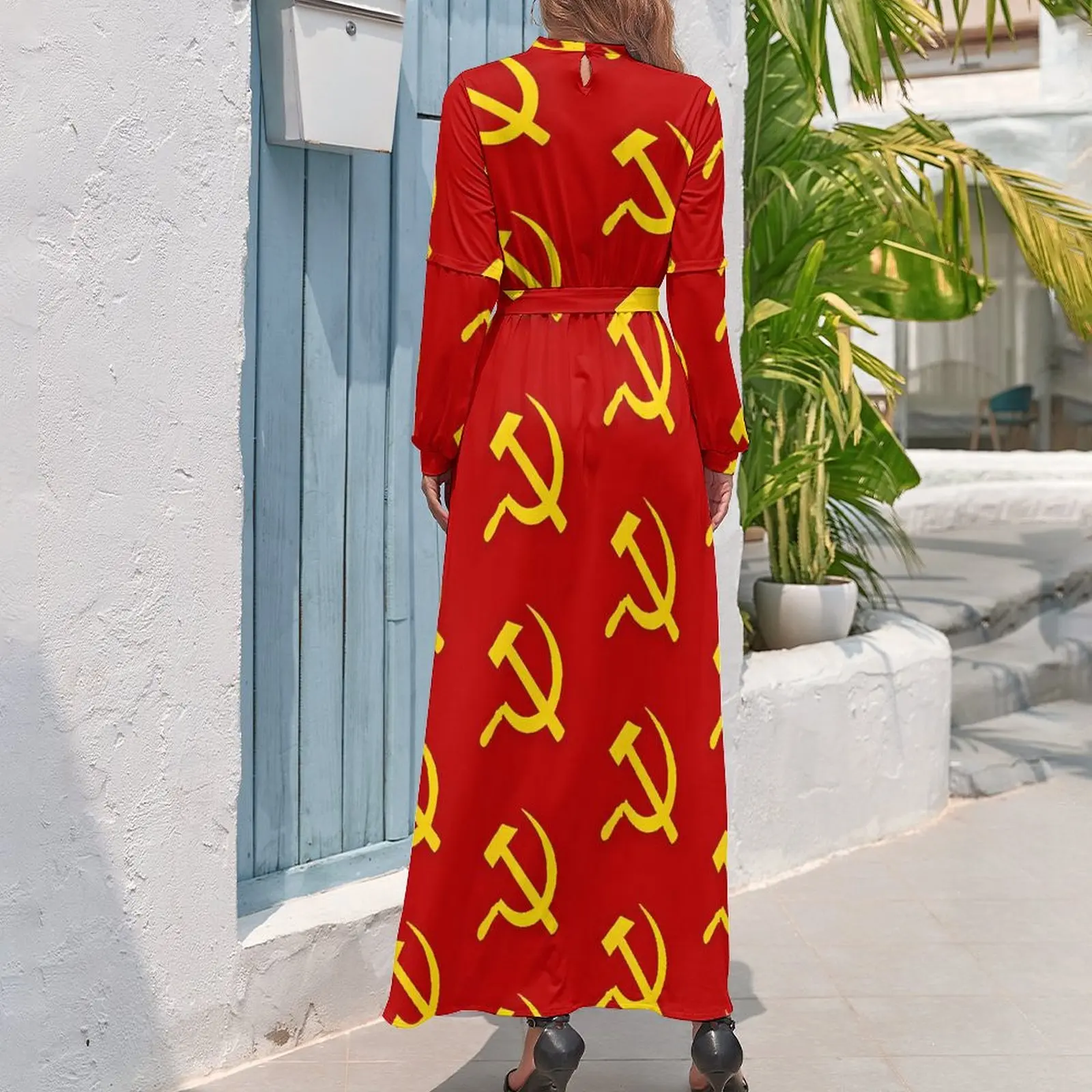 CCCT Yellow Red USSR Dress Hammer and Sickle Russian Soviet Flag Sexy Maxi Dress Street Wear Bohemia Long Dresses Design Vestido