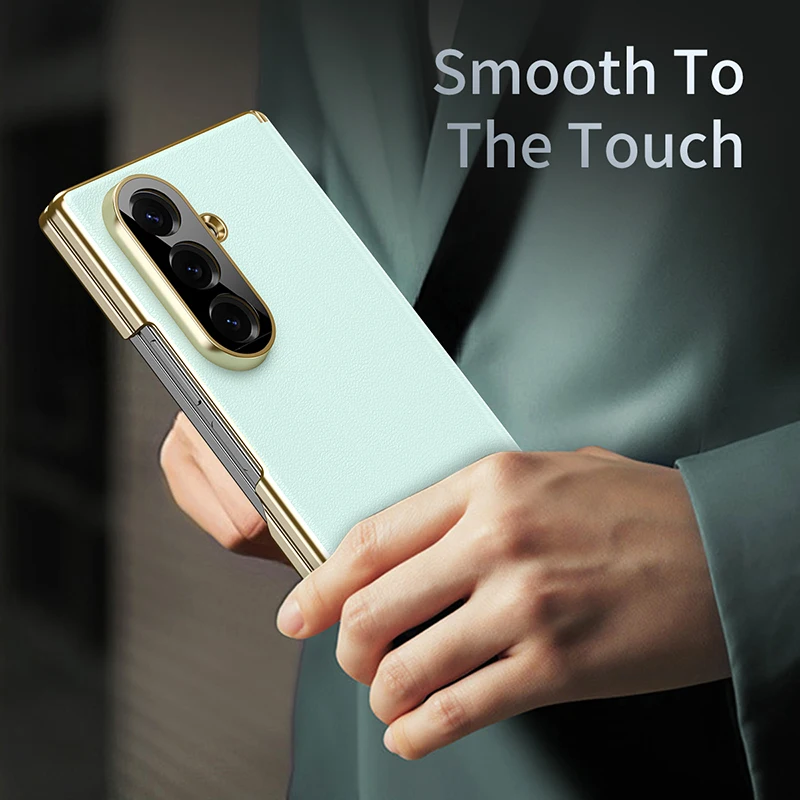 For Samsung Z Fold 7 Case Magsafe Leather Skin Solid With Front Tempered Glass Cases Mobile Phone Back Full Cover