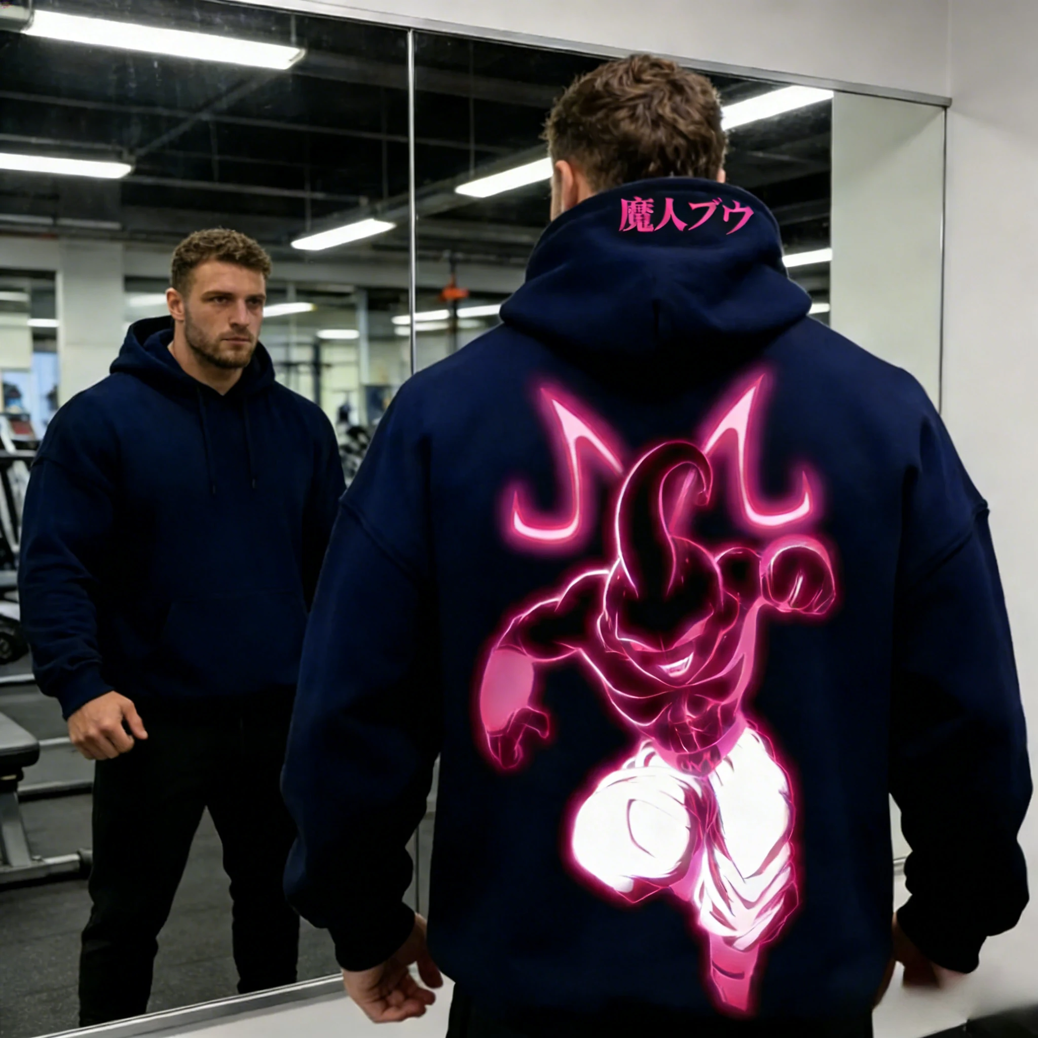 2026 Herbst/Winter Dragon Ball Retro 100% Baumwoll-Hoodie Übergroßer Kid Buu Neon-Print Gym Big Guy Retro Streetwear für Männer und Frauen
