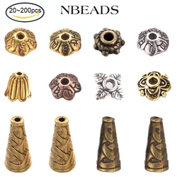 20-200PC  Tibetan Style Alloy Flower Beads End Caps Alloy Spacer Accessories Antique Bronze for Jewelry Making