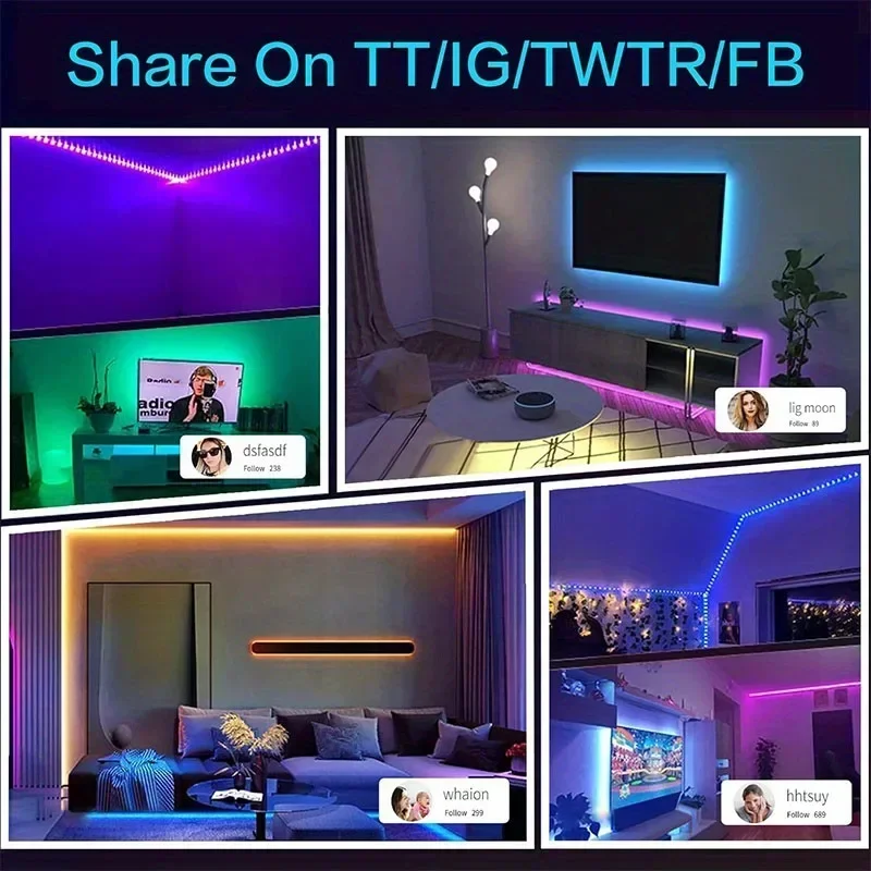 USB النيون LED قطاع أضواء RGB مرنة حبل مصباح APP التحكم عن بعد مقاوم للماء مزامنة الموسيقى لغرفة الألعاب عيد الميلاد الديكور