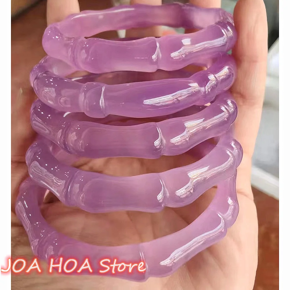 

Exquisite Violet Natural Color Jade Bangle Hand Carved Agate Chalcedony Bracelet Jadeite Delicate Handring Fine Jewelry