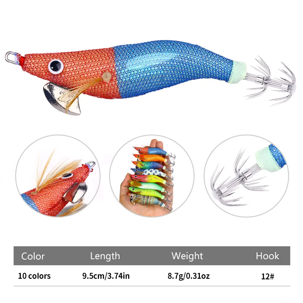 1pc 9cm 8g horizontal Squid Jigs Fishing goods Lure Artificial Squid Hook Jigging Baits For Sea Fishing Cuttlefish Luminous