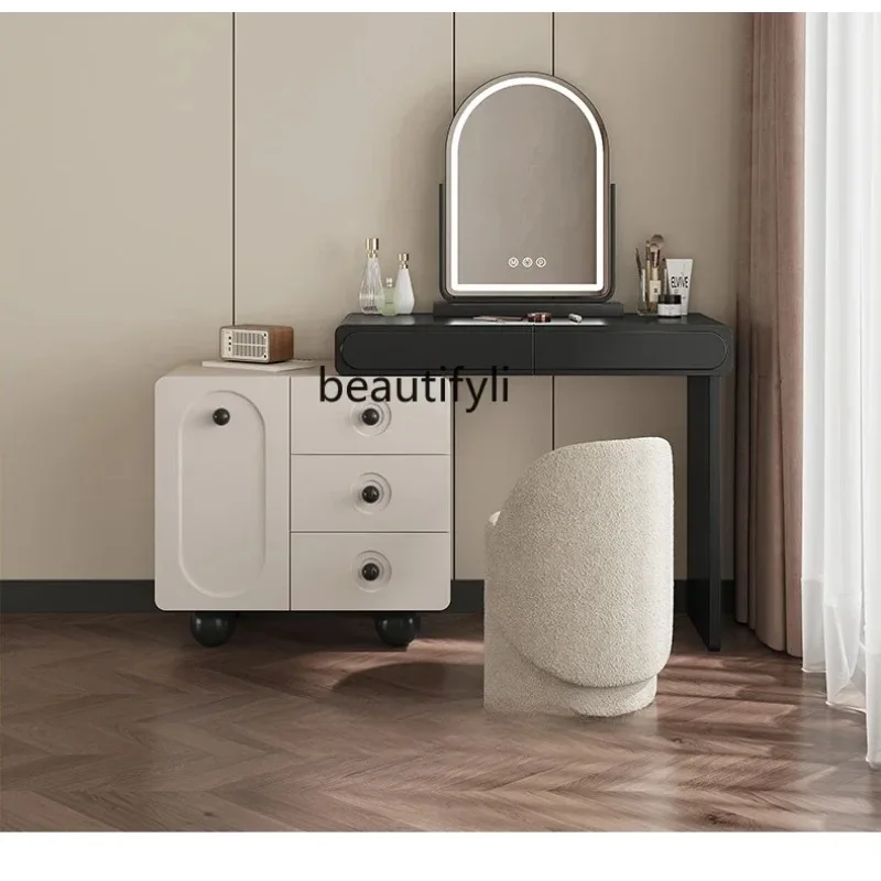 

Small apartment cream style dresser storage cabinet integrated new makeup table retractable