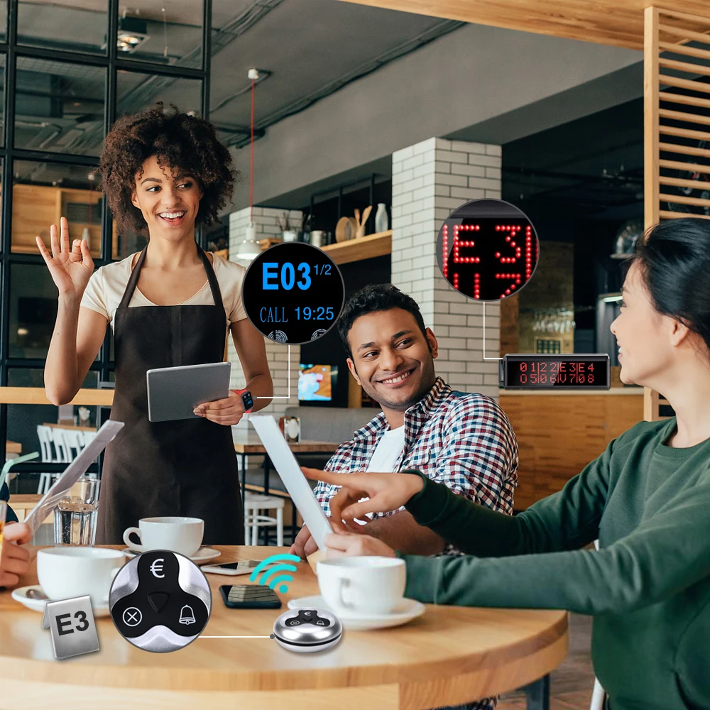 BYHUBYENG Wireless Queue Management Calling Restaurant Paging System 5 Waiter Watch Customer Restaurante Pager 70 call buttons